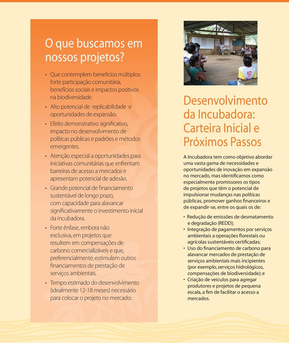 Atenção especial a oportunidades para iniciativas comunitárias que enfrentam barreiras de acesso a mercados e apresentam potencial de adesão.