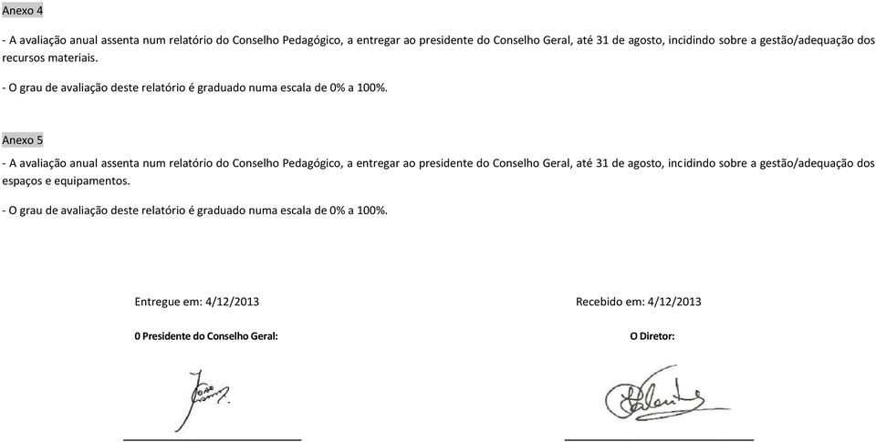 Anexo 5 - A avaliação anual assenta num relatório do Conselho Pedagógico, a entregar ao presidente do Conselho Geral, até 31 de agosto, incidindo sobre a