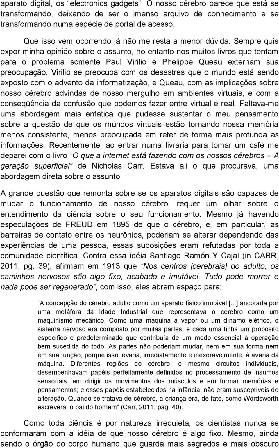 Sempre quis expor minha opinião sobre o assunto, no entanto nos muitos livros que tentam para o problema somente Paul Virilio e Phelippe Queau externam sua preocupação.