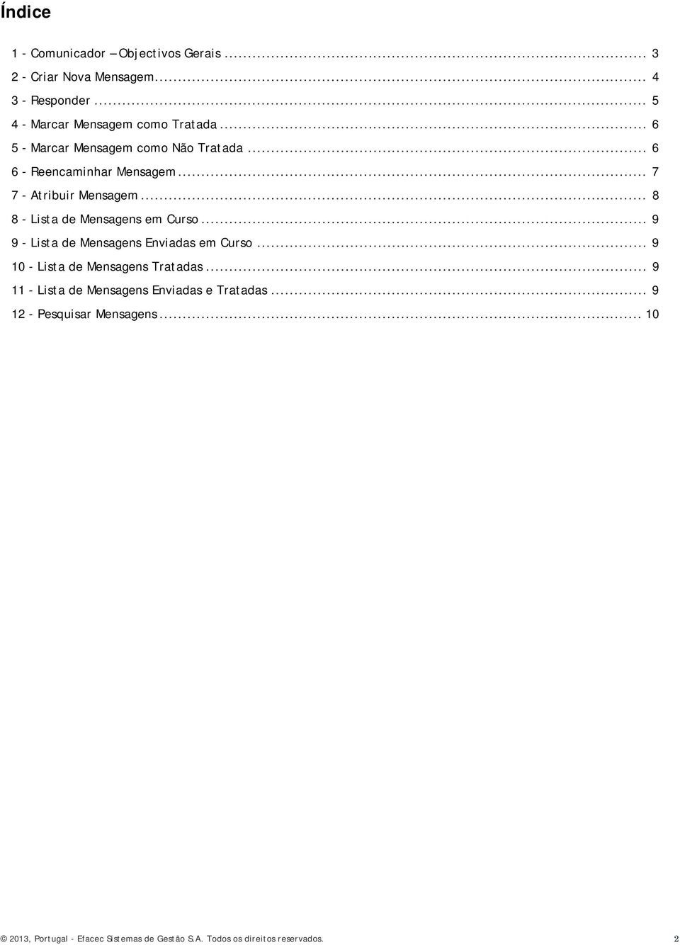 .. 8 8 - Lista de Mensagens em Curso... 9 9 - Lista de Mensagens Enviadas em Curso... 9 10 - Lista de Mensagens Tratadas.