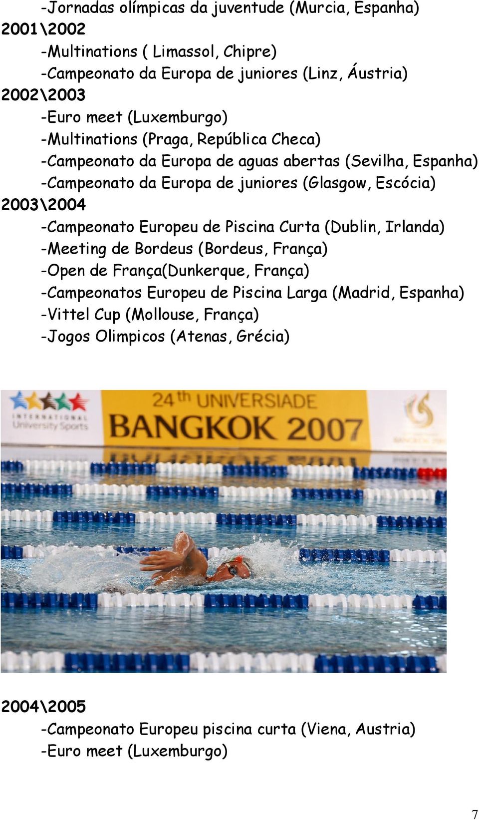 2003\2004 -Campeonato Europeu de Piscina Curta (Dublin, Irlanda) -Meeting de Bordeus (Bordeus, França) -Open de França(Dunkerque, França) -Campeonatos Europeu de