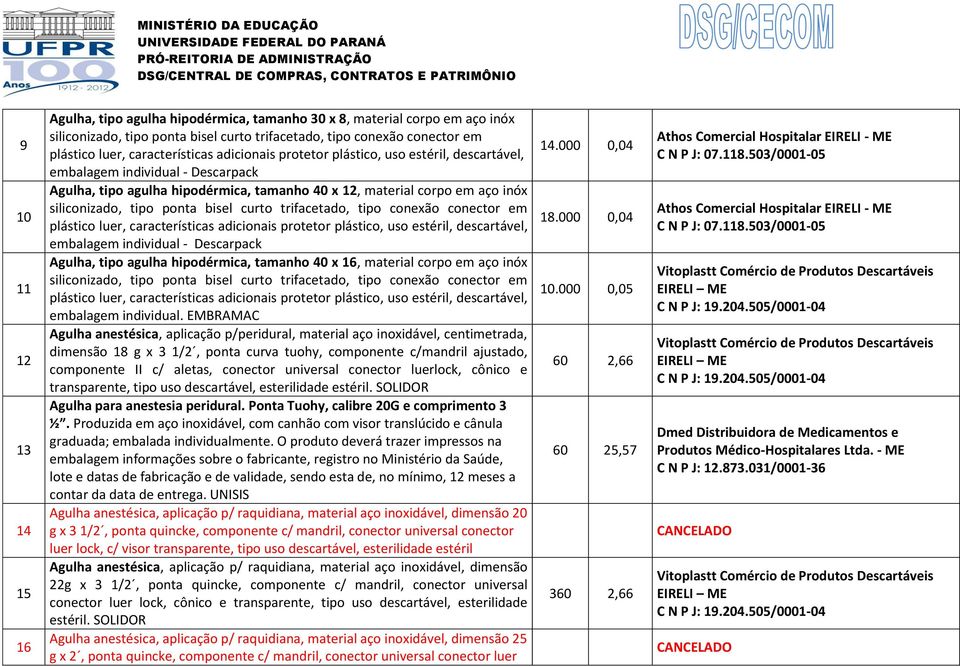 EMBRAMAC Agulha anestésica, aplicação p/peridural, material aço inoxidável, centimetrada, dimensão 18 g x 3 1/2, ponta curva tuohy, componente c/mandril ajustado, componente II c/ aletas, conector