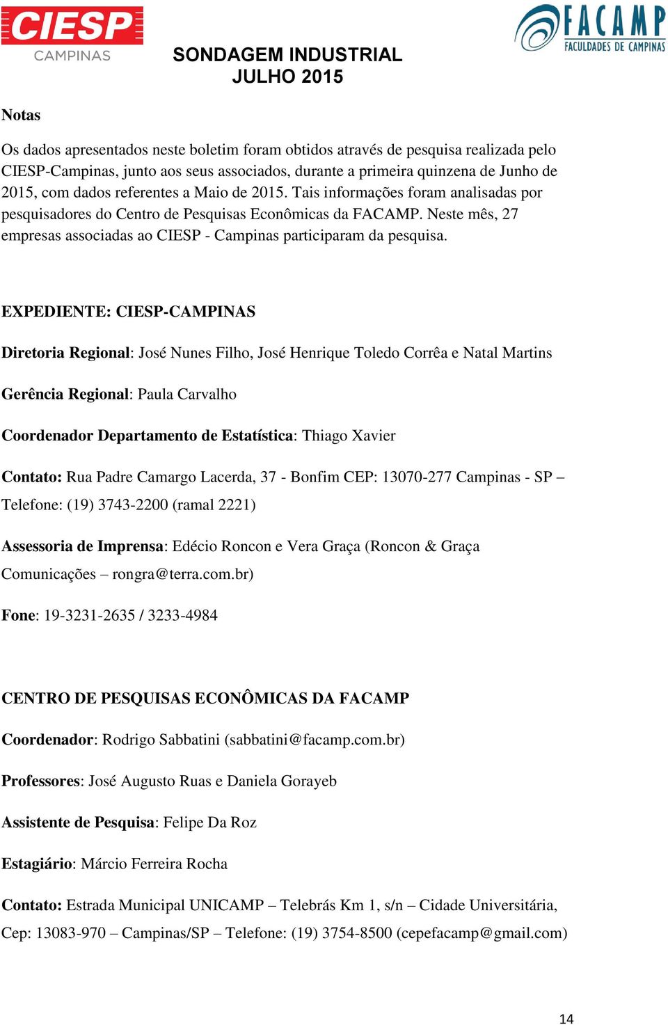 Neste mês, 27 empresas associadas ao CIESP - Campinas participaram da pesquisa.