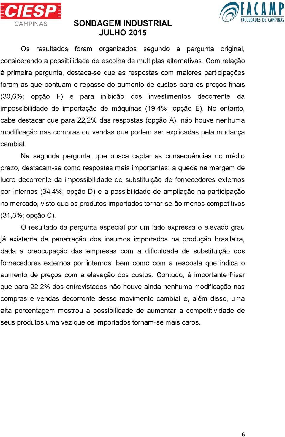 investimentos decorrente da impossibilidade de importação de máquinas (19,4%; opção E).