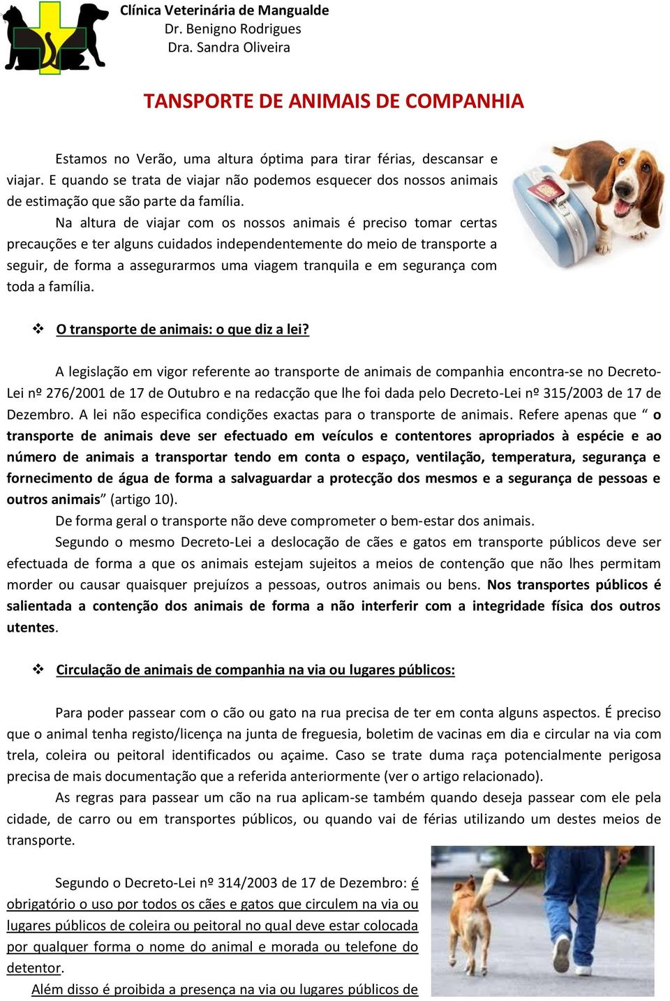 Na altura de viajar com os nossos animais é preciso tomar certas precauções e ter alguns cuidados independentemente do meio de transporte a seguir, de forma a assegurarmos uma viagem tranquila e em