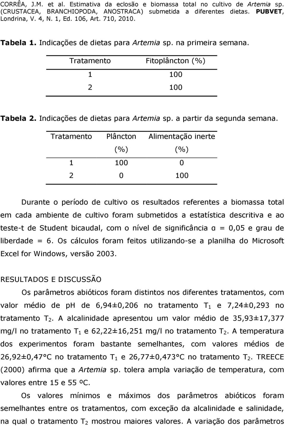 descritiva e ao teste-t de Student bicaudal, com o nível de significância α = 0,05 e grau de liberdade = 6.