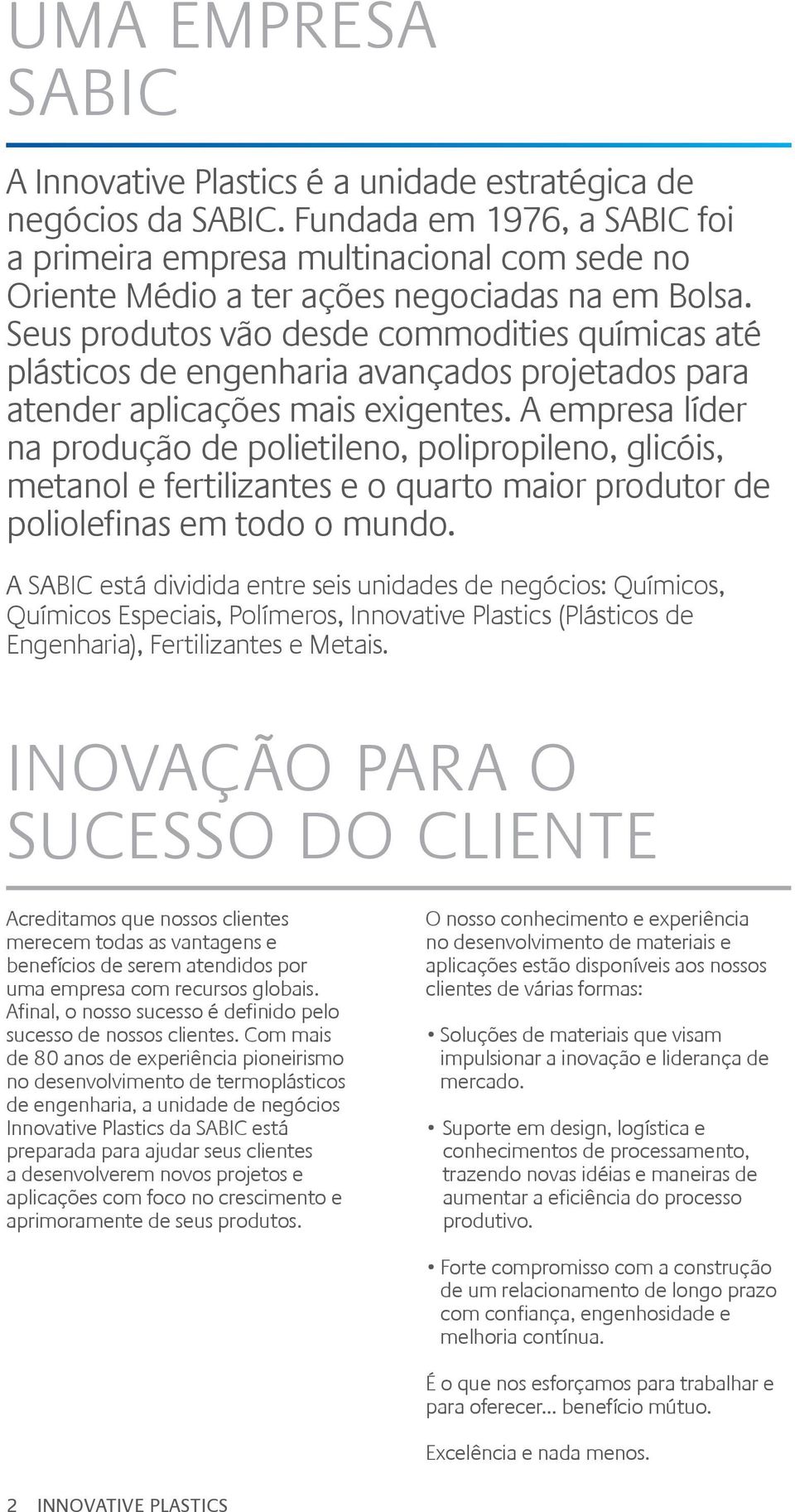 Seus produtos vão desde commodities químicas até plásticos de engenharia avançados projetados para atender aplicações mais exigentes.