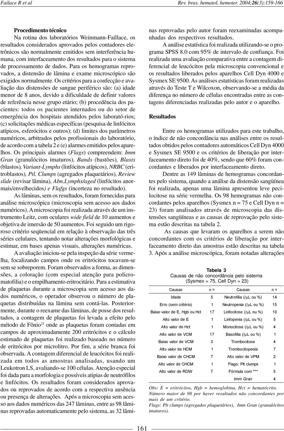 humana, com interfaceamento dos resultados para o sistema de processamento de dados. Para os hemogramas reprovados, a distensão de lâmina e exame microscópico são exigidos normalmente.