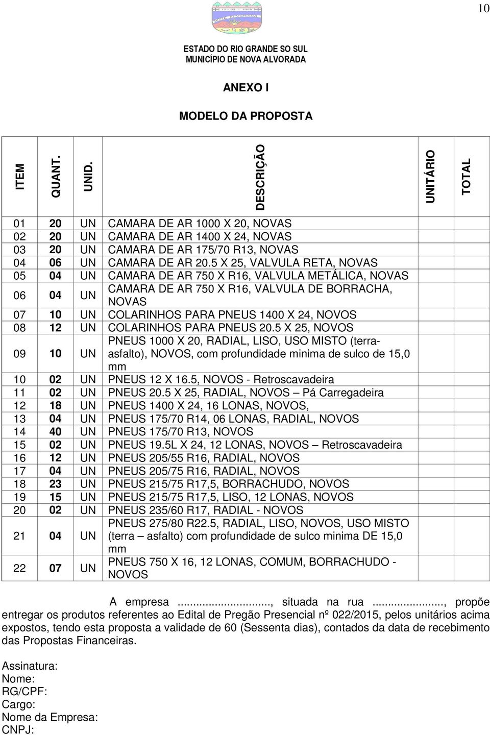 UN COLARINHOS PARA PNEUS 20.5 X 25, NOVOS PNEUS 1000 X 20, RADIAL, LISO, USO MISTO (terraasfalto), 09 10 UN NOVOS, com profundidade minima de sulco de 15,0 mm 10 02 UN PNEUS 12 X 16.