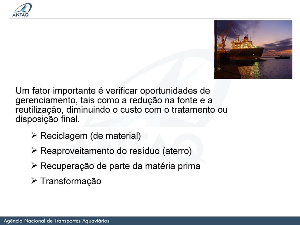 tratamento ou disposição final.