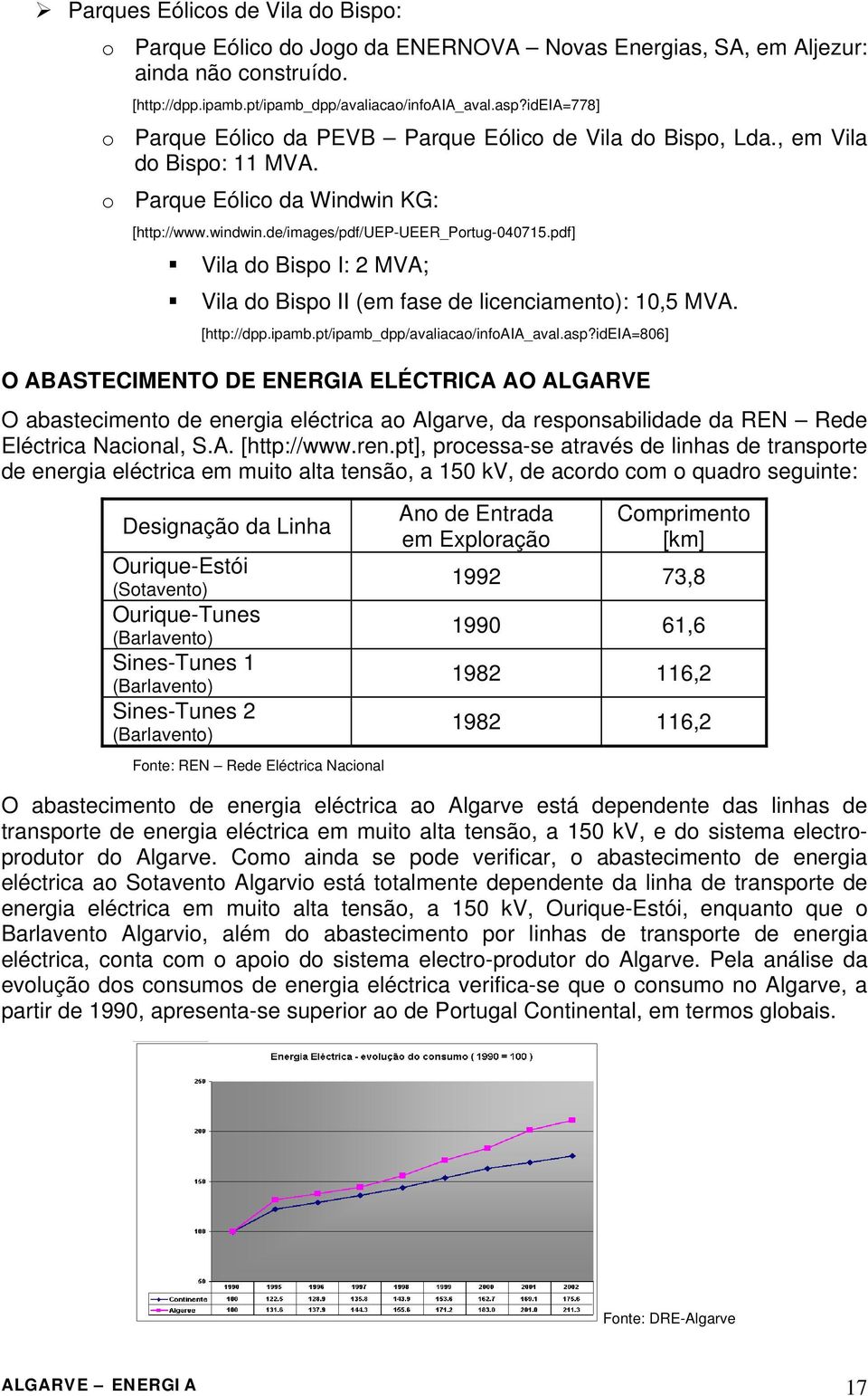 pdf] Vila do Bispo I: 2 MVA; Vila do Bispo II (em fase de licenciamento): 10,5 MVA. [http://dpp.ipamb.pt/ipamb_dpp/avaliacao/infoaia_aval.asp?