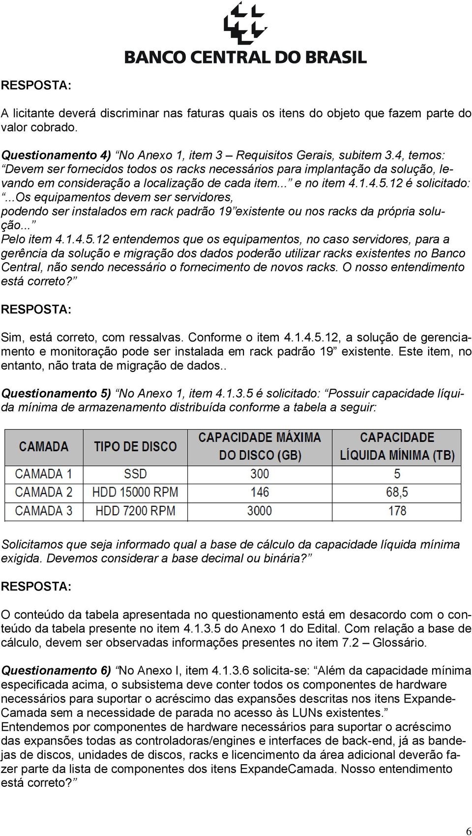 ..os equipamentos devem ser servidores, podendo ser instalados em rack padrão 19 existente ou nos racks da própria solução... Pelo item 4.1.4.5.