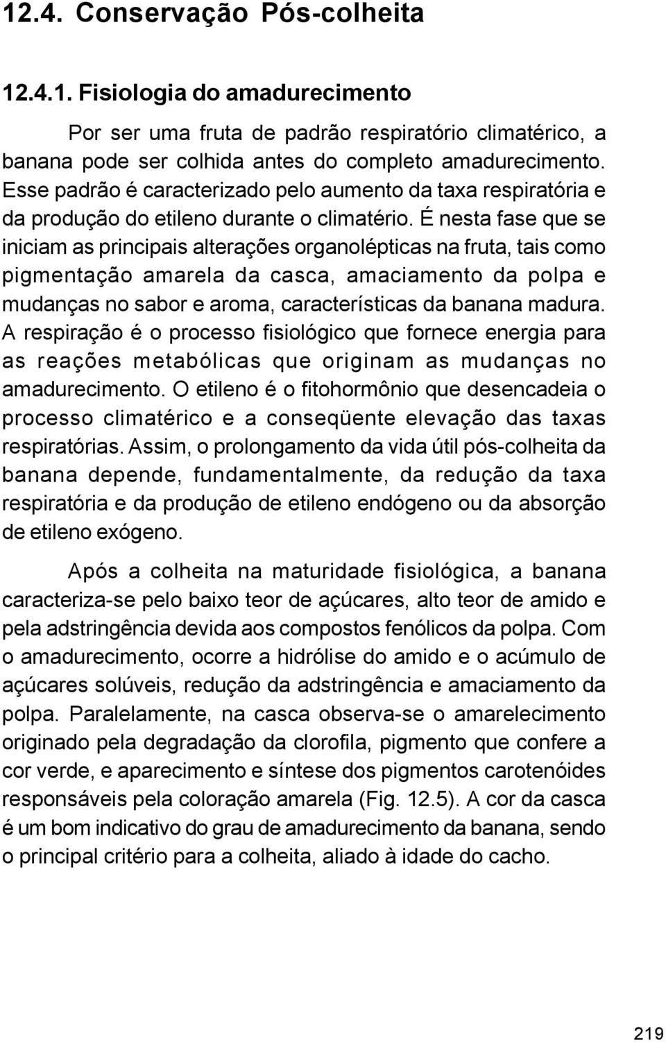 É nesta fase que se iniciam as principais alterações organolépticas na fruta, tais como pigmentação amarela da casca, amaciamento da polpa e mudanças no sabor e aroma, características da banana