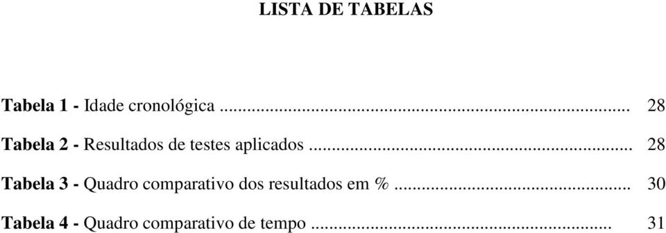 .. 28 Tabela 3 - Quadro comparativo dos resultados