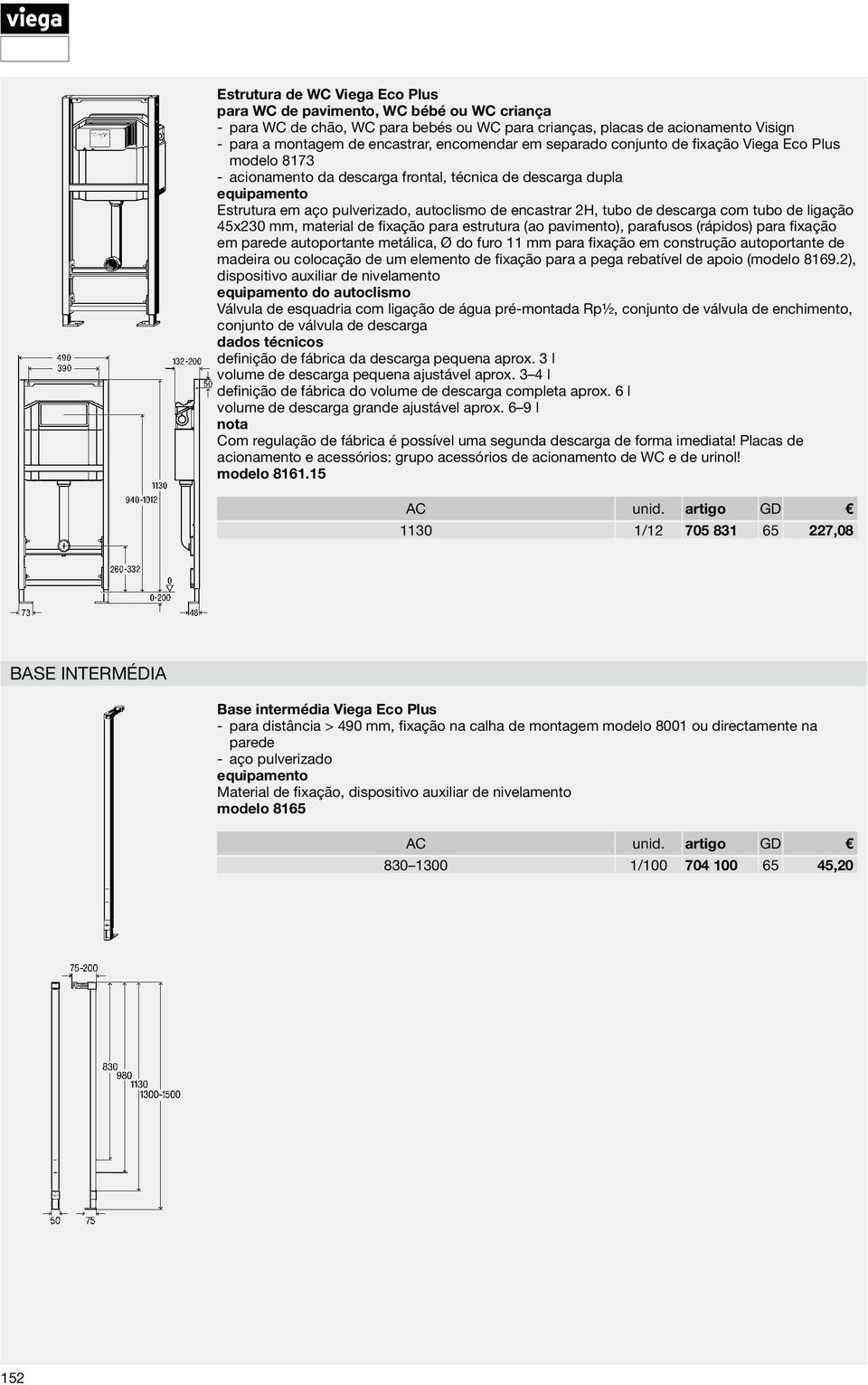 fixação em parede autoportante metálica, Ø do furo 11 mm para fixação em construção autoportante de madeira ou colocação de um elemento de fixação para a pega rebatível de apoio ( modelo 8169.