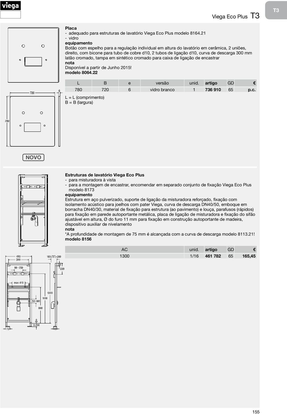 cromado, tampa em sintético cromado para caixa de ligação de encastrar Disponível a partir de Junho 2015! modelo 8064.22 L B e versão unid. artigo GD 780 720 6 vidro branco 1 736 910 65 p.c. L = L