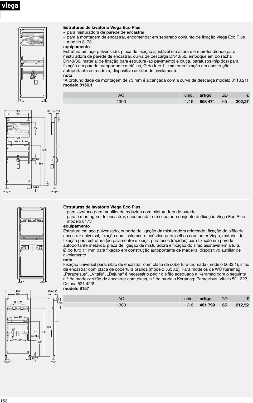 furo 11 mm para fixação em construção autoportante de madeira, dispositivo auxiliar de nivelamento *A profundidade de montagem de 75 mm é alcançada com a curva de descarga modelo 8113.21! modelo 8156.