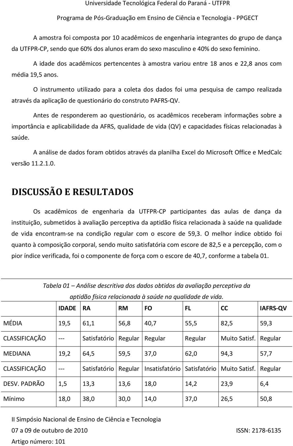 O instrumento utilizado para a coleta dos dados foi uma pesquisa de campo realizada através da aplicação de questionário do construto PAFRS-QV.