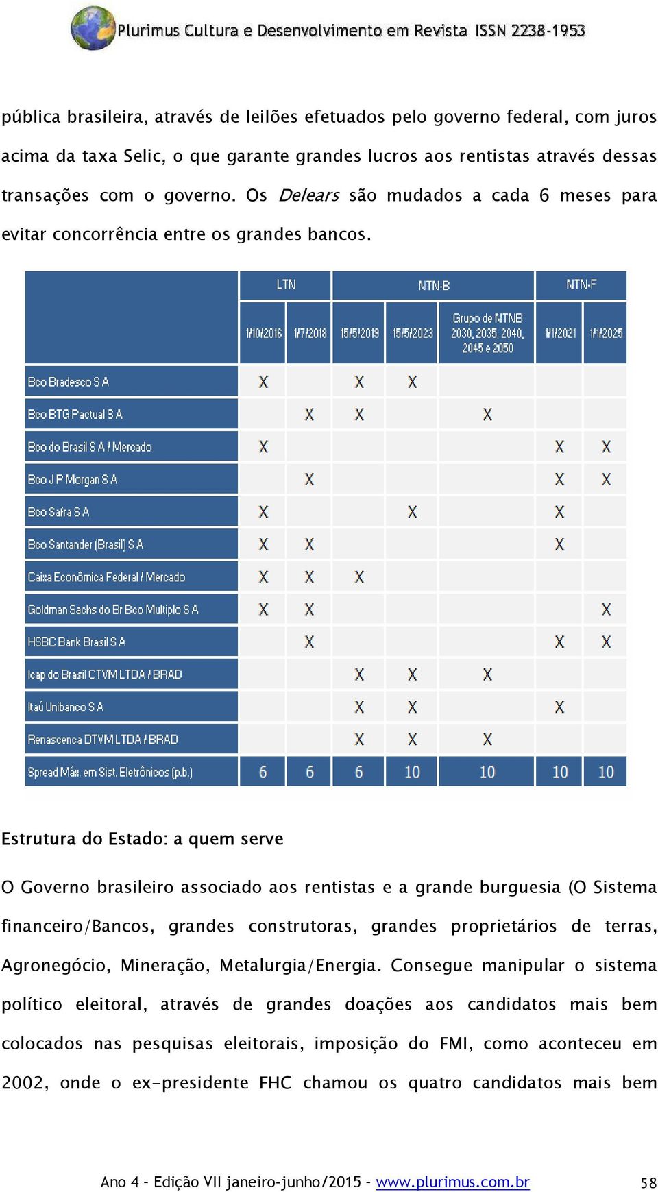 Estrutura do Estado: a quem serve O Governo brasileiro associado aos rentistas e a grande burguesia (O Sistema financeiro/bancos, grandes construtoras, grandes proprietários de terras, Agronegócio,