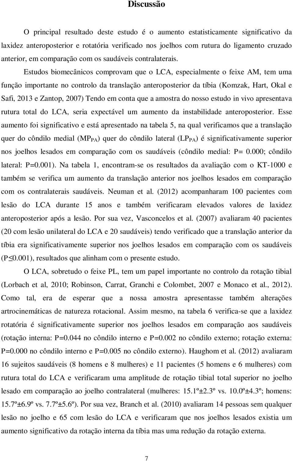 Estudos biomecânicos comprovam que o LCA, especialmente o feixe AM, tem uma função importante no controlo da translação anteroposterior da tíbia (Komzak, Hart, Okal e Safi, 2013 e Zantop, 2007) Tendo