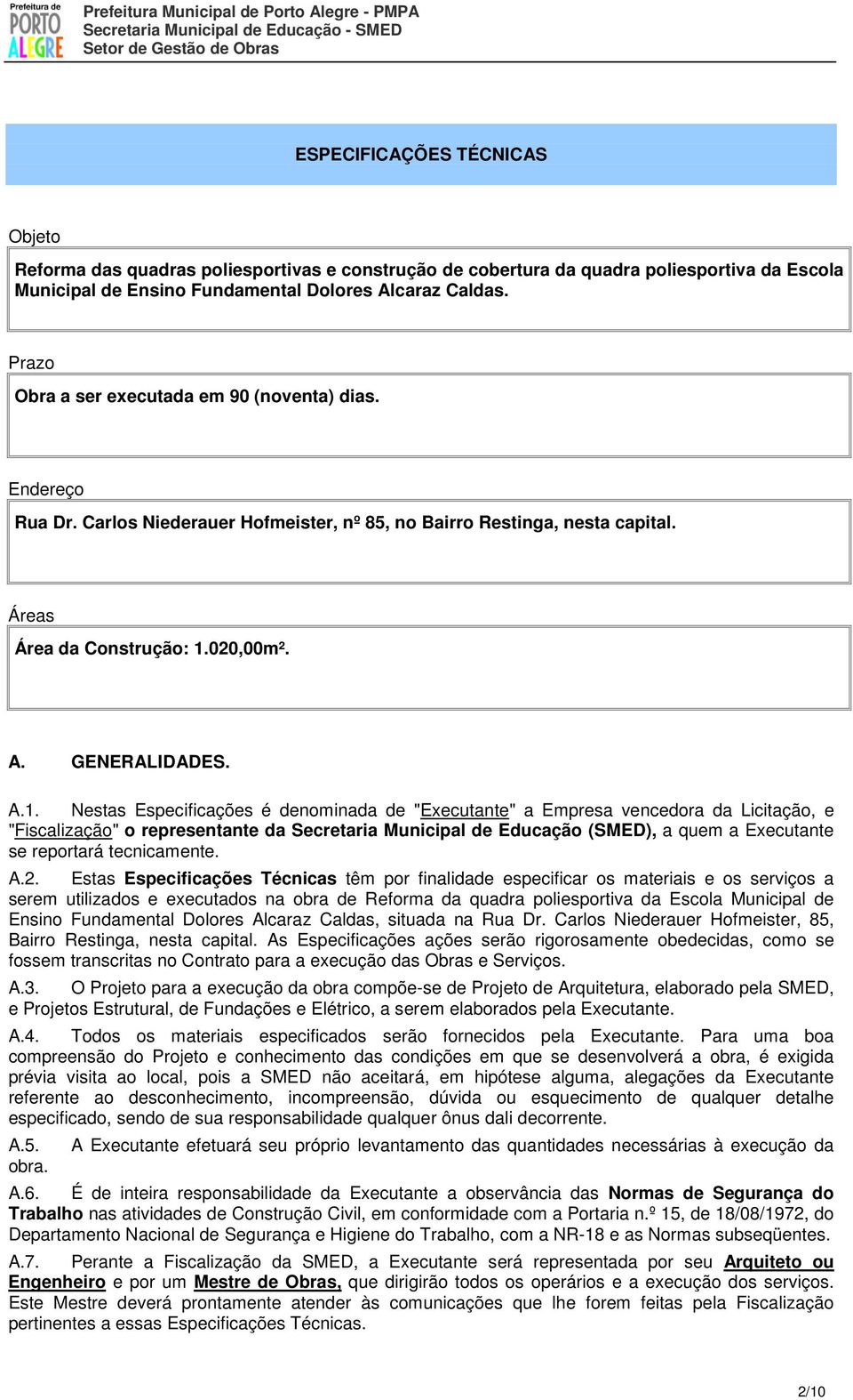 020,00m². A. GENERALIDADES. A.1.