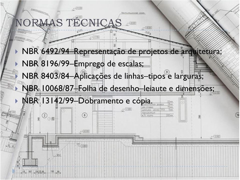 Aplicações de linhas tipos e larguras; NBR 10068/87 Folha