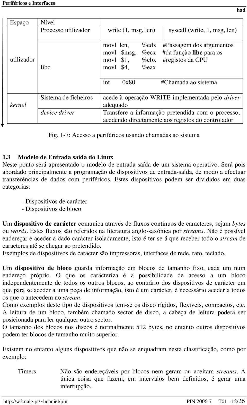 processo, acedendo directamente aos registos do controlador Fig. 1-7: Acesso a periféricos usando chamadas ao sistema 1.