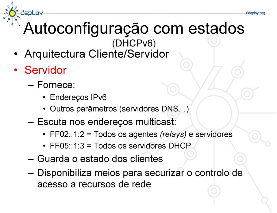 FF02::1:2 = Todos os agentes (relays) e servidores FF05::1:3 = Todos os servidores DHCP