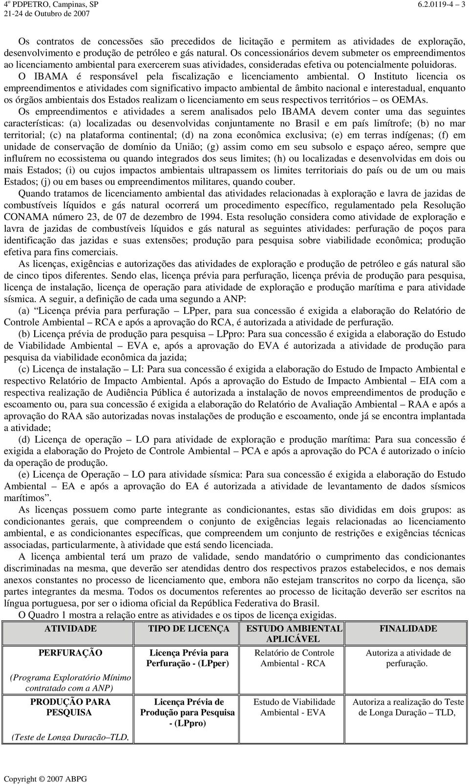 O IBAMA é responsável pela fiscalização e licenciamento ambiental.