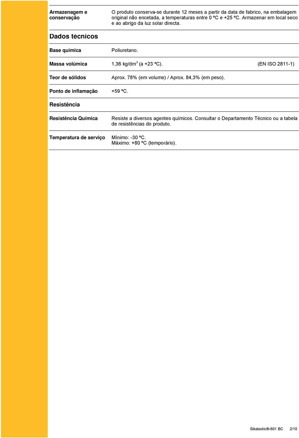 (EN ISO 2811-1) Teor de sólidos Ponto de inflamação Aprox. 78% (em volume) / Aprox. 84,3% (em peso). +59 ºC.