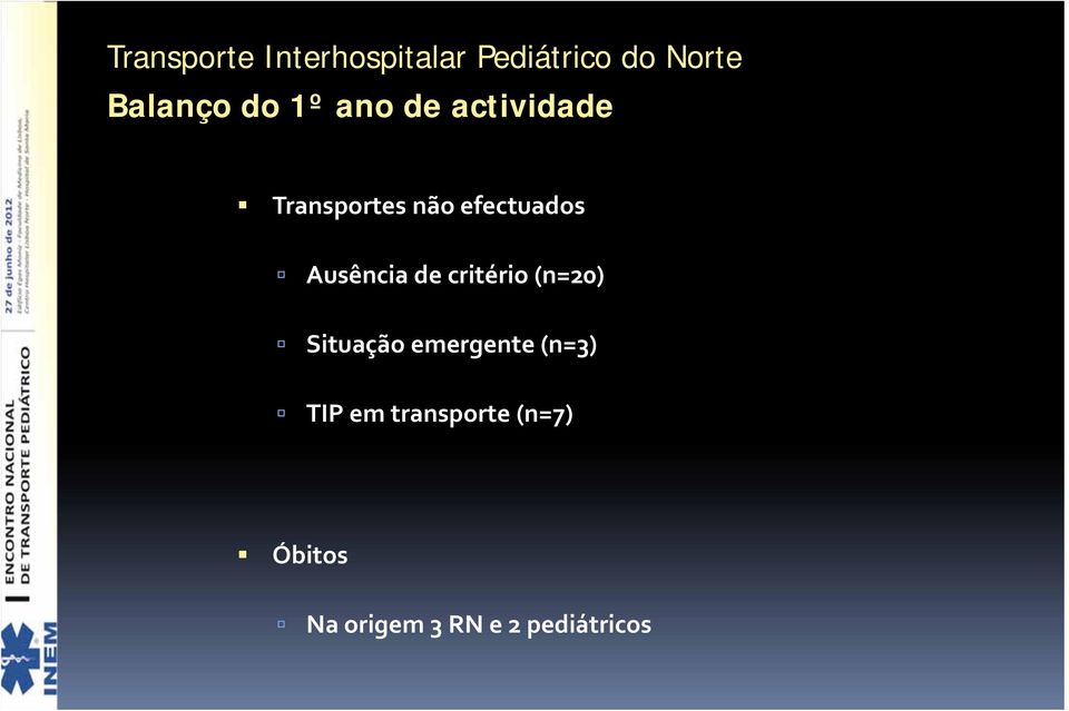 Situação emergente (n=3) TIP em transporte