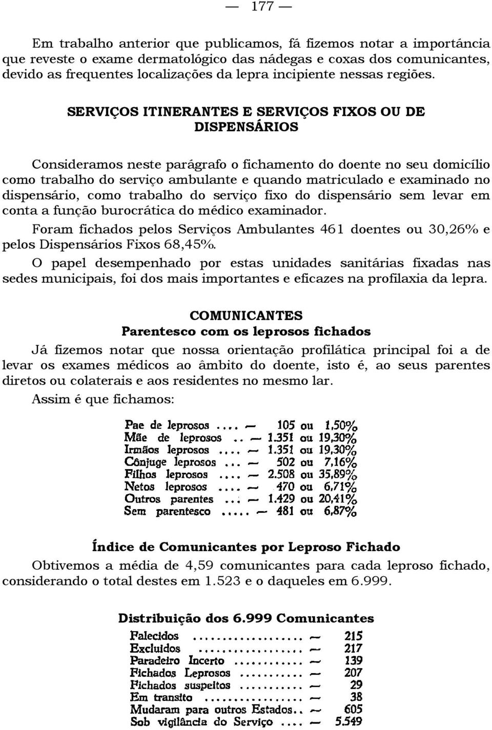 SERVIÇOS ITINERANTES E SERVIÇOS FIXOS OU DE DISPENSÁRIOS Consideramos neste parágrafo o fichamento do doente no seu domicílio como trabalho do serviço ambulante e quando matriculado e examinado no