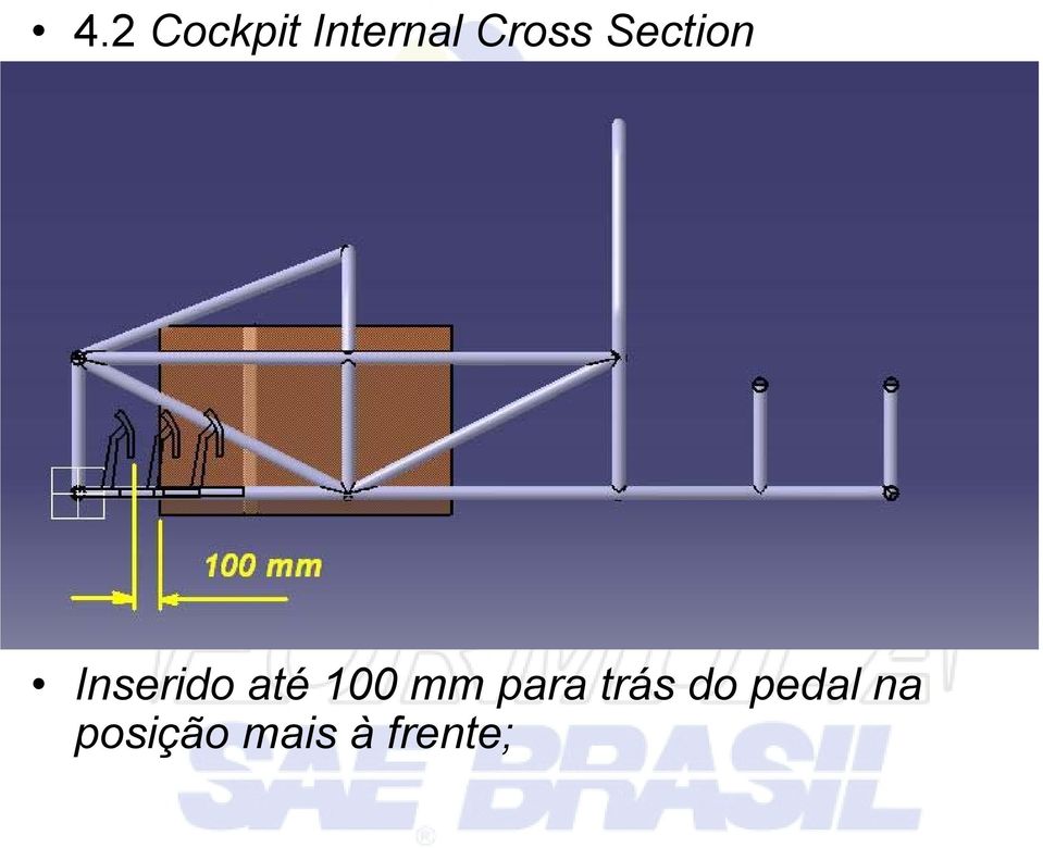 até 100 mm para trás do