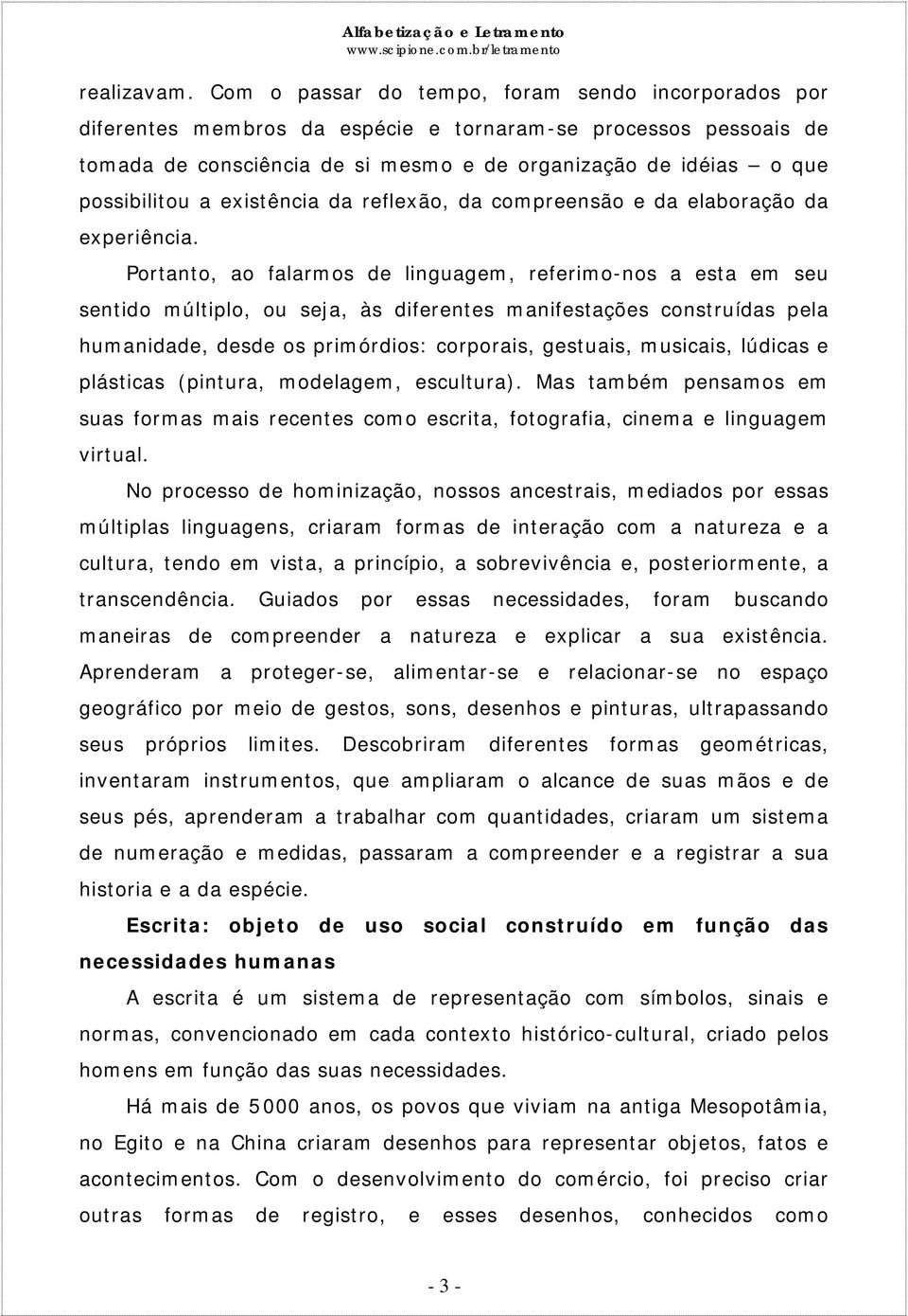 existência da reflexão, da compreensão e da elaboração da experiência.