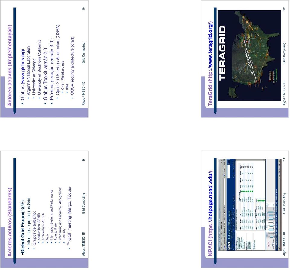 edu/) Algos / INESC- ID Grid Computing 11 Actores activos (Implementação) Globus (www.globus.