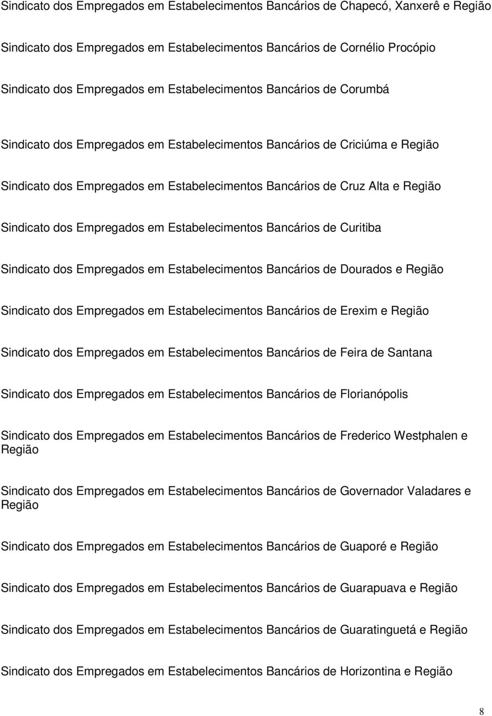 Estabelecimentos Bancários de Curitiba Sindicato dos Empregados em Estabelecimentos Bancários de Dourados e Sindicato dos Empregados em Estabelecimentos Bancários de Erexim e Sindicato dos Empregados