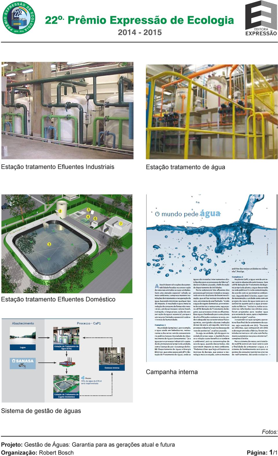 Doméstico Campanha interna Sistema de gestão de águas Fotos: Projeto: Gestão