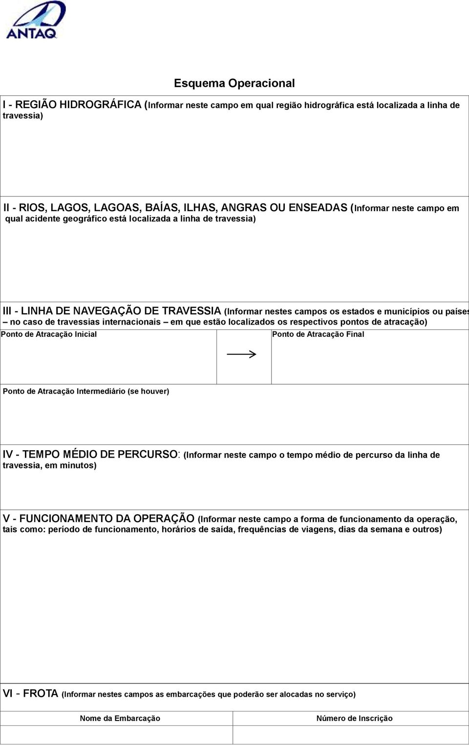 travessias internacionais em que estão localizados os respectivos pontos de atracação) Ponto de Atracação Inicial Ponto de Atracação Final Ponto de Atracação Intermediário (se houver) IV - TEMPO