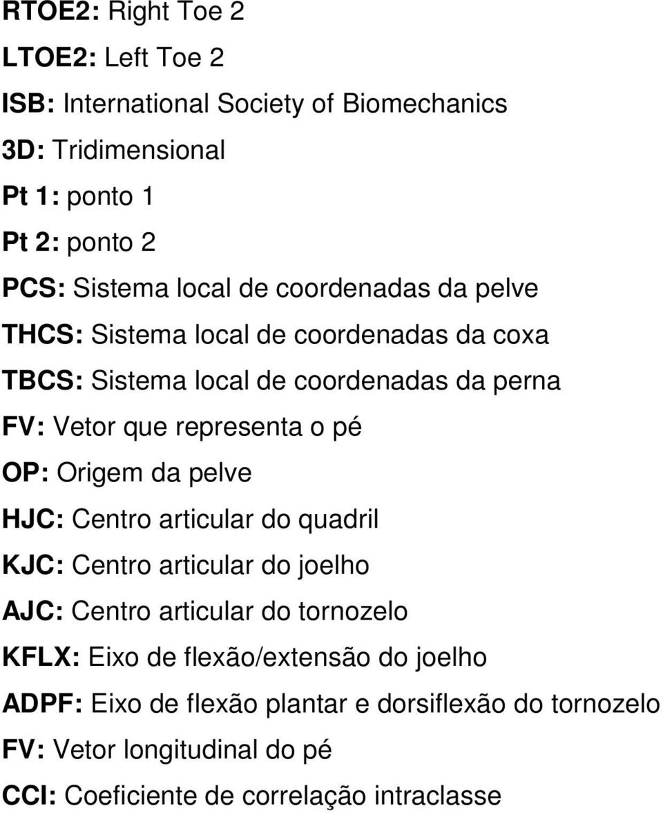 pé OP: Origem da pelve HJC: Centro articular do quadril KJC: Centro articular do joelho AJC: Centro articular do tornozelo KFLX: Eixo de