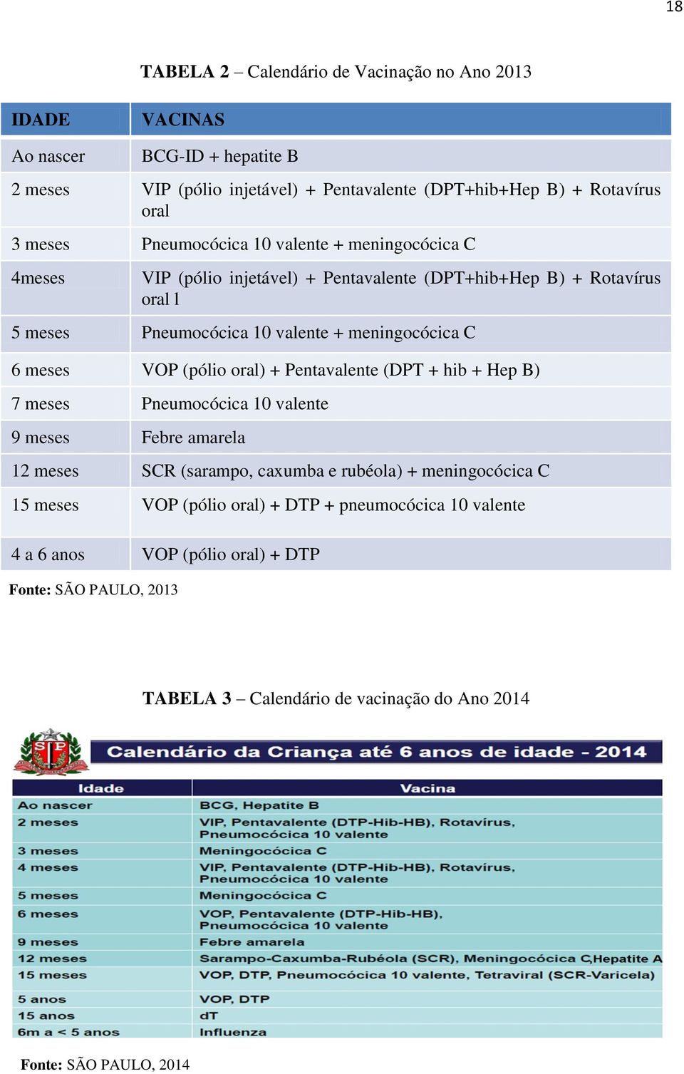 6 meses VOP (pólio oral) + Pentavalente (DPT + hib + Hep B) 7 meses Pneumocócica 10 valente 9 meses Febre amarela 12 meses SCR (sarampo, caxumba e rubéola) + meningocócica C 15