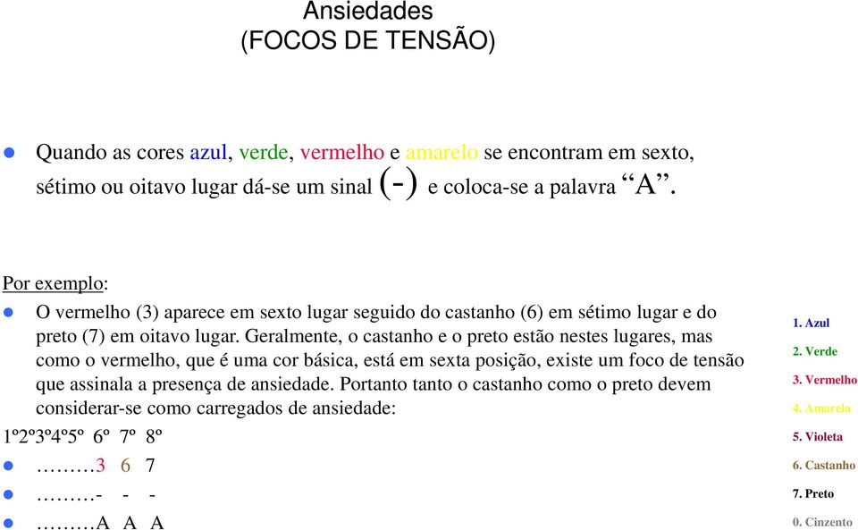 Geralmente, o castanho e o preto estão nestes lugares, mas como o vermelho, que é uma cor básica, está em sexta posição, existe um foco de tensão que