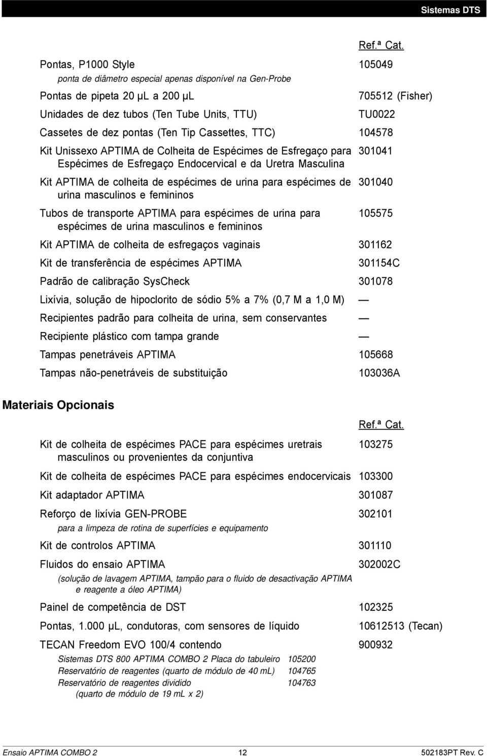 Cassettes, TTC) 104578 Kit Unissexo APTIMA de Colheita de Espécimes de Esfregaço para 301041 Espécimes de Esfregaço Endocervical e da Uretra Masculina Kit APTIMA de colheita de espécimes de urina