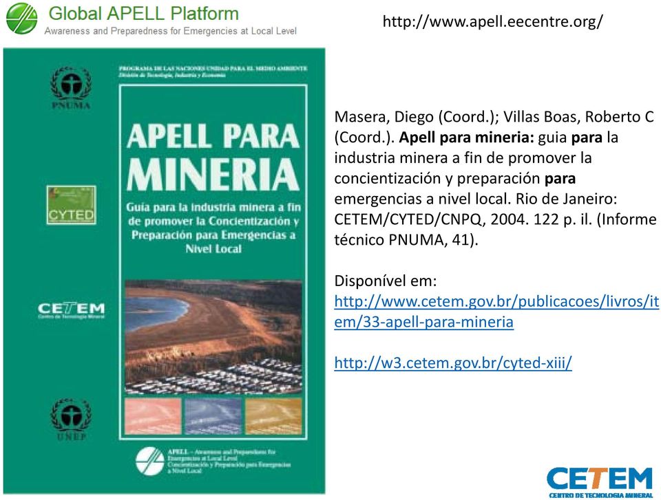 Apell para mineria: guia para la industria minera a fin de promover la concientización y preparación para