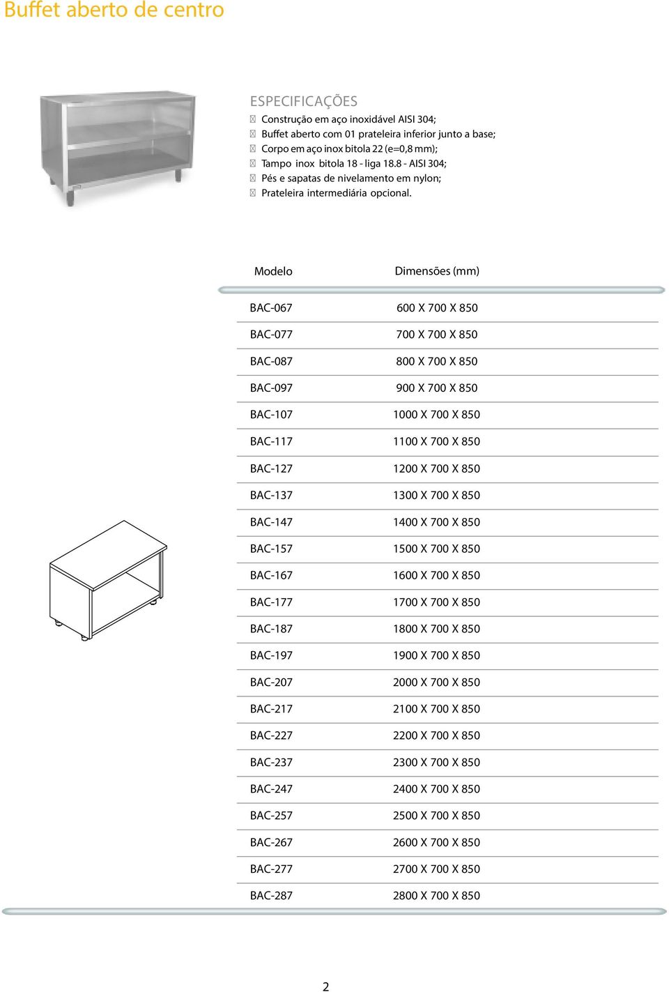 BAC-067 600 X 700 X 850 BAC-077 700 X 700 X 850 BAC-087 800 X 700 X 850 BAC-097 900 X 700 X 850 BAC-107 1000 X 700 X 850 BAC-117 1100 X 700 X 850 BAC-127 1200 X 700 X 850 BAC-137 1300 X 700 X 850