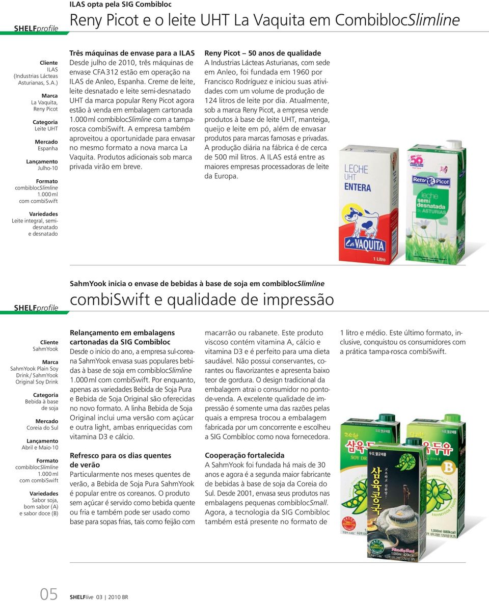 Creme de leite, leite desnatado e leite semi-desnatado UHT da marca popular Reny Picot agora estão à venda em embalagem cartonada 1.000 ml combibloc Slimline com a tamparosca combiswift.