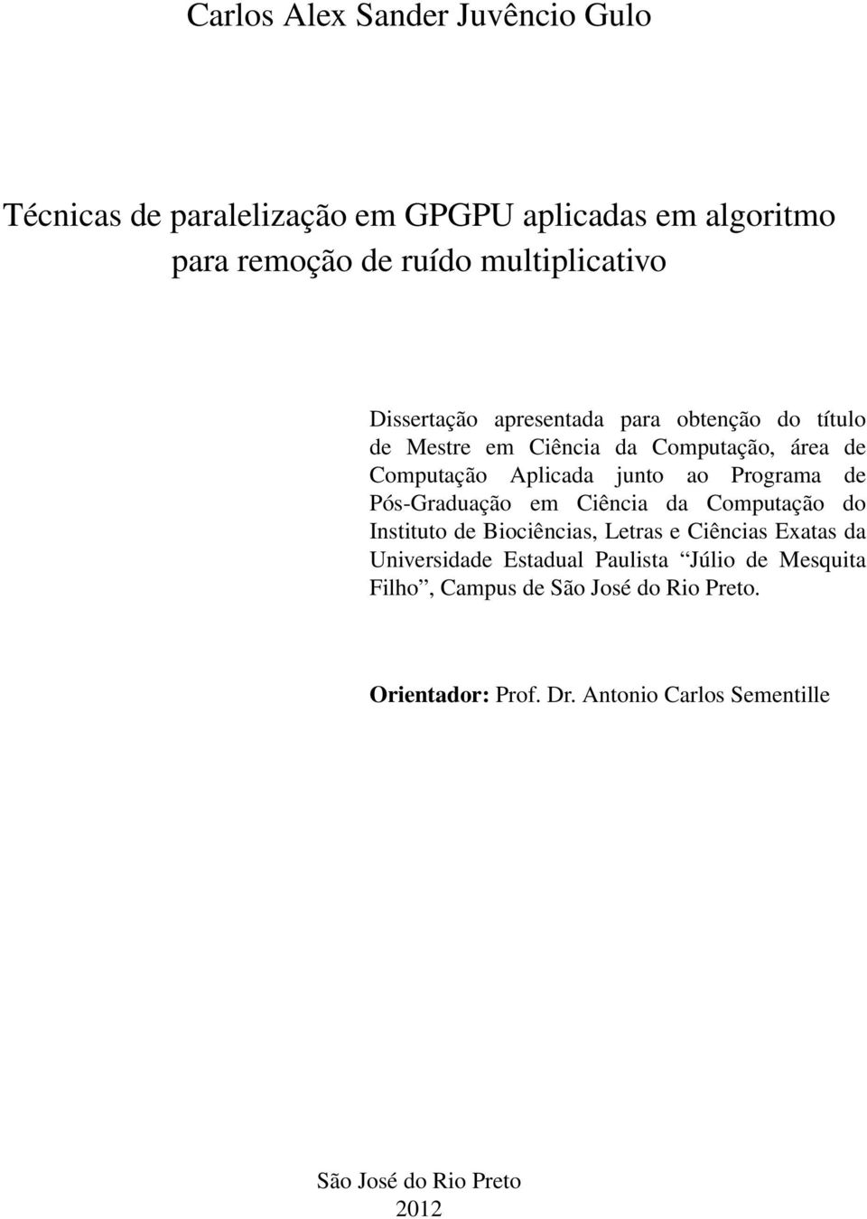 de Pós-Graduação em Ciência da Computação do Instituto de Biociências, Letras e Ciências Exatas da Universidade Estadual Paulista