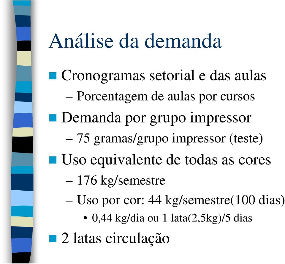 (teste) Uso equivalente de todas as cores 176 kg/semestre Uso por cor: