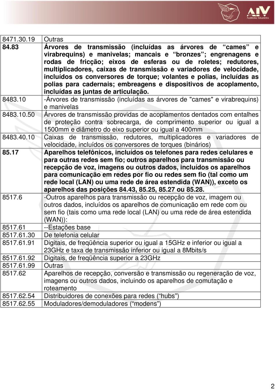 caixas de transmissão e variadores de velocidade, incluídos os conversores de torque; volantes e polias, incluídas as polias para cadernais; embreagens e dispositivos de acoplamento, incluídas as