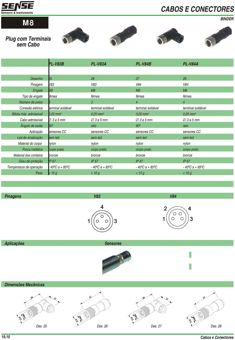 admissível 0,5 mm 0,5 mm 0,5 mm 0,5 mm Cabo admissível a 5 mm a 5 mm a 5 mm a 5 mm Ângulo de saída 90º reto 90º reto Aplicação sensores CC sensores CC sensores CC sensores CC Led de sinalização sem