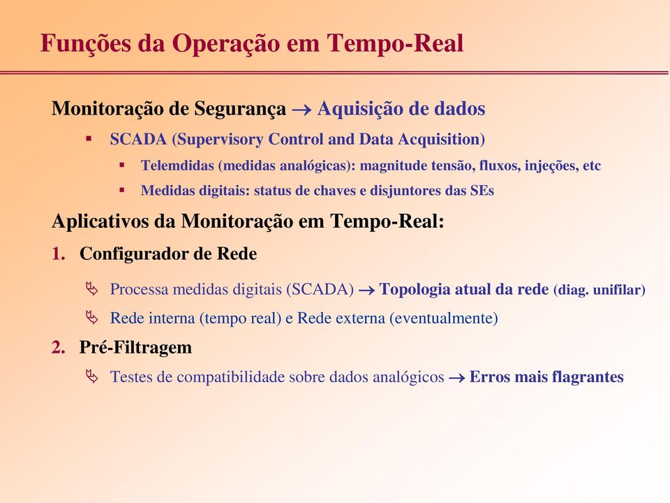 Aplicativos da Monitoração em Tempo-Real: 1. Configurador de Rede Processa medidas digitais (SCADA) Topologia atual da rede (diag.